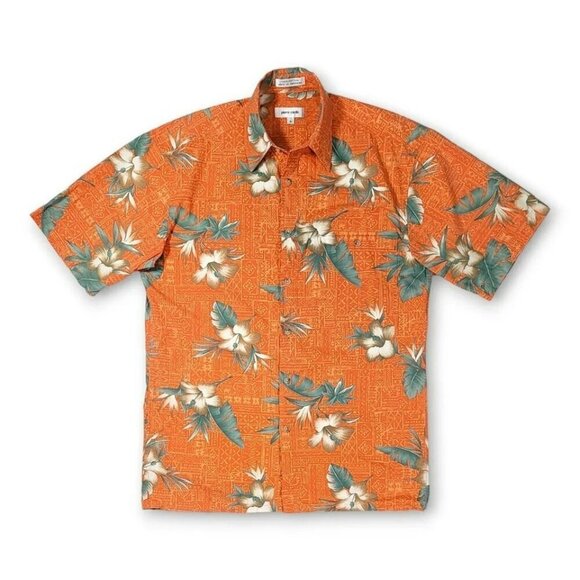 Pierre Cardin Other - Pierre Cardin Men's Large Cotton Button Front Floral Orange Shirt Hiawaiian